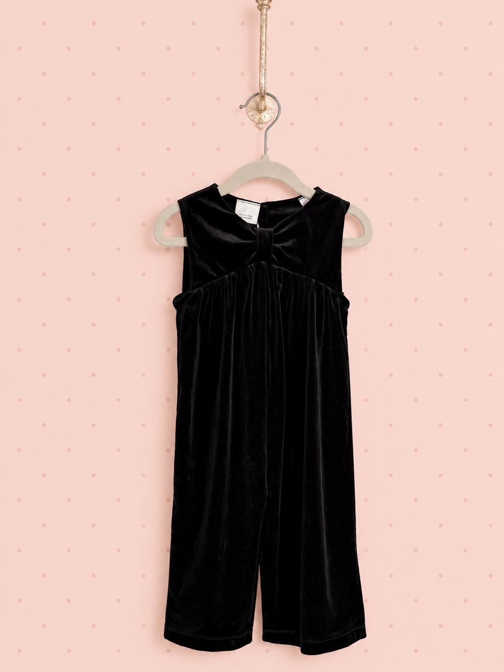 Zara Black Velvet Sleeveless Jumpsuit with Front Bow